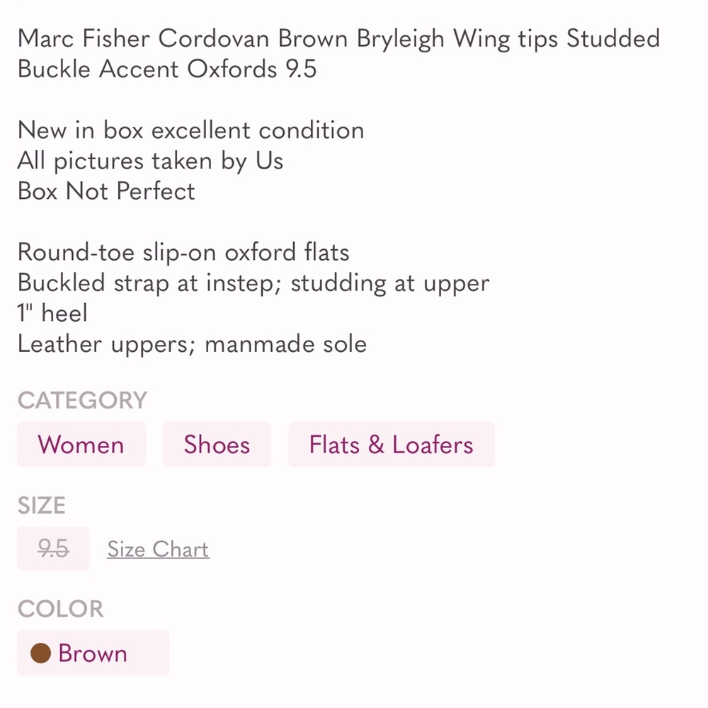Marc Fisher Dark Red Brown Bryleigh Wingtip Studded Buckle Accent Oxfords 9.5 - Picture 7 of 8